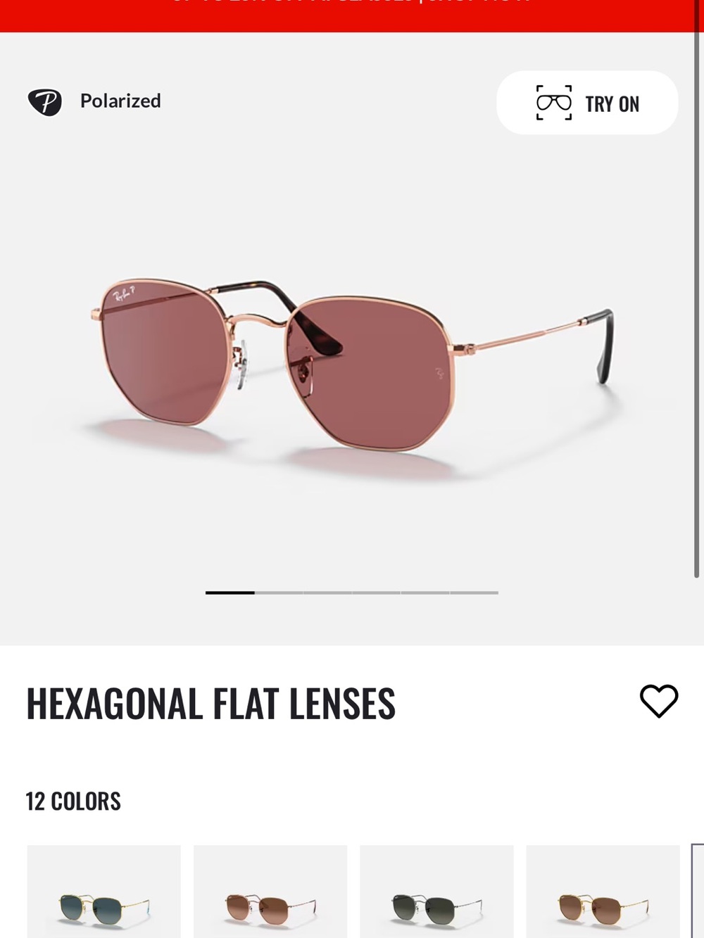 Ray-Ban Hexagonal Sunglasses - Rose Lenses with Gold Frame